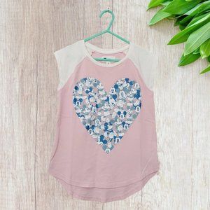 Gap Kids Disney Girls Top Size 8 Pink White Curved Hem Raglan Sleeve